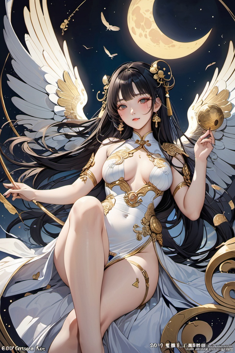 The Goddess Chang'e fly to the moon, (masterpiece, best quality, perfect composition, very aesthetic, absurdres, ultra-detailed, intricate details, Professional, official art, Representative work:1.3)