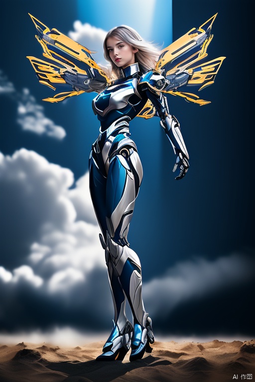  T-shirt design, T-shirt texture, vector art, T-shirt design of a mecha girl, (silver long hair), full-body pose, mechanical wings, dynamic angle, (best quality, masterpiece, Representative work, official art, Professional, 8k:1.3)