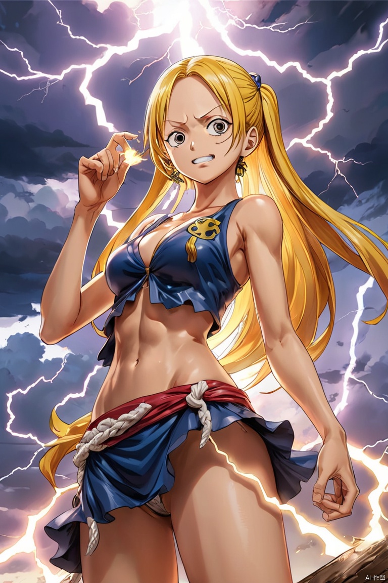 anime style, anime realism, ONE PIECE, Lightning bolts, (best quality, perfect masterpiece, Representative work, official art, Professional, high details, Ultra intricate detailed:1.3)