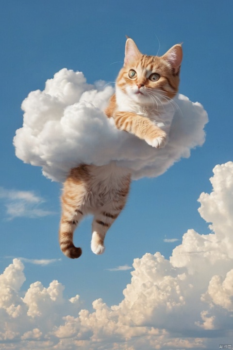 a cat shaped Cloud hold a cute girl, floating high in the air, (masterpiece, best quality, perfect composition, very aesthetic, absurdres, ultra-detailed, intricate details, Professional, official art, Representative work:1.3)