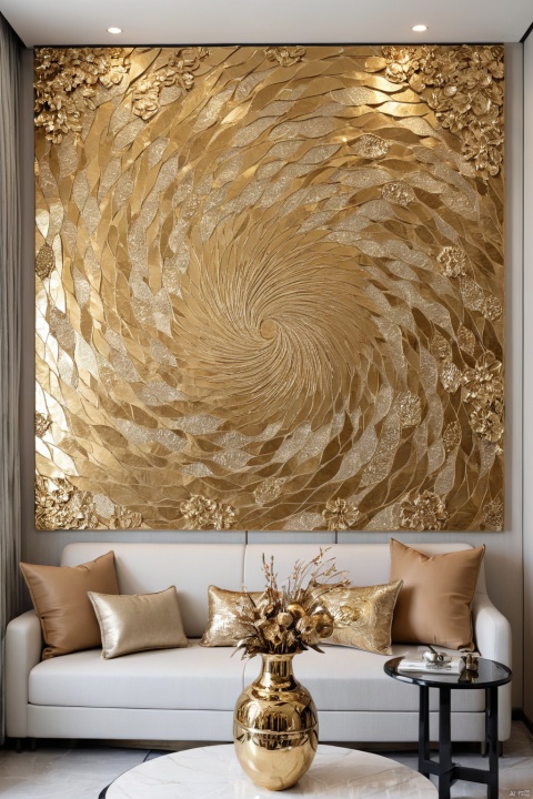 Gold Foil Art, European style decoration style, lobby, indoor, (masterpiece, best quality, perfect composition, very aesthetic, absurdres, ultra-detailed, intricate details, Professional, official art, Representative work:1.3), Dream Homes