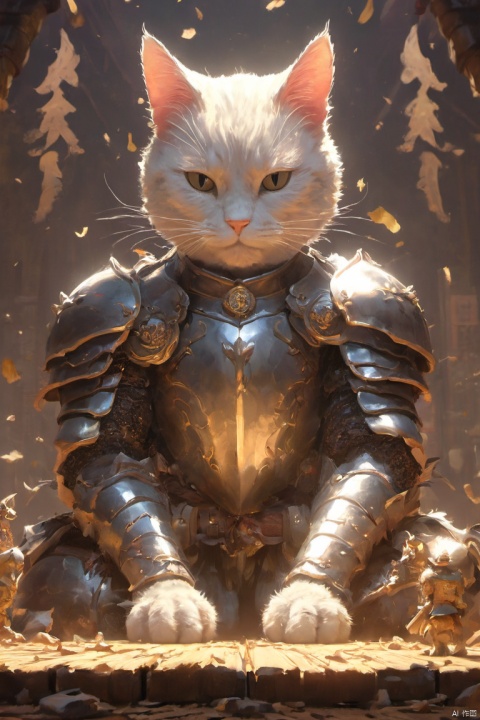 Cat Knight, cartoon movie, (masterpiece, best quality, perfect composition, very aesthetic, absurdres, ultra-detailed, intricate details, Professional, official art, Representative work:1.3), jijianchahua, Arien view
