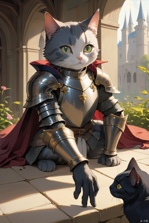 Cat Knight, Fairy Tales, (masterpiece, best quality, perfect composition, very aesthetic, absurdres, ultra-detailed, intricate details, Professional, official art, Representative work:1.3)