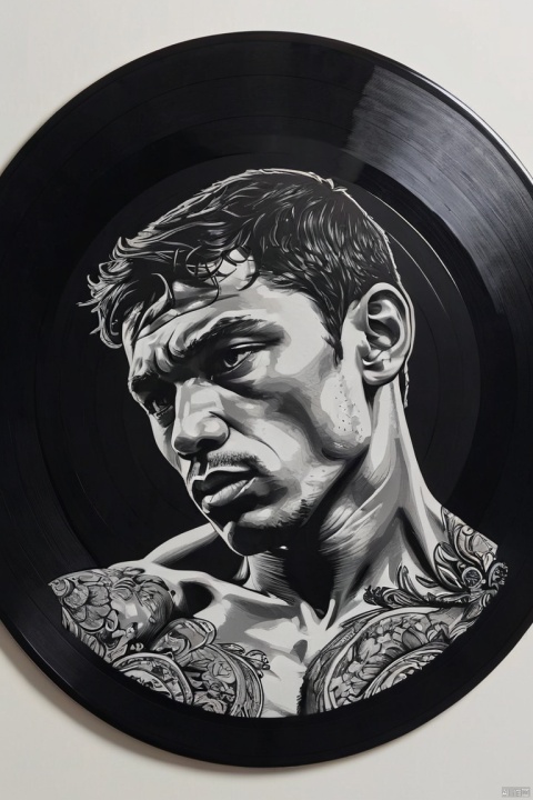 image of Boxing, image on Black vinyl record, cover design, package design, minimalism art, (masterpiece, best quality, perfect composition, very aesthetic, absurdres, ultra-detailed, intricate details, Professional, official art, Representative work:1.3)