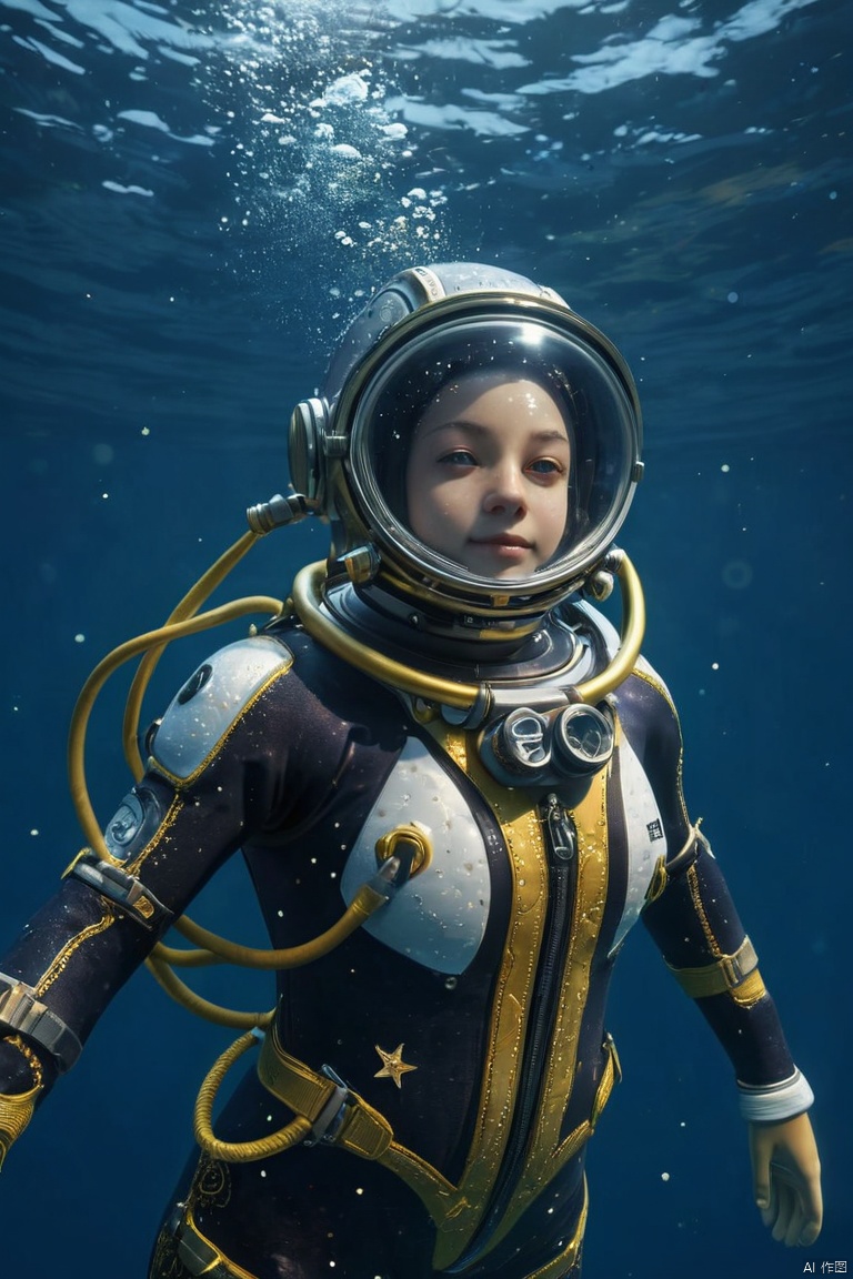  Diving suit girl Dive deep in the ocean of stars, (masterpiece, best quality, perfect composition, very aesthetic, absurdres, ultra-detailed, intricate details, Professional, official art, Representative work:1.3)