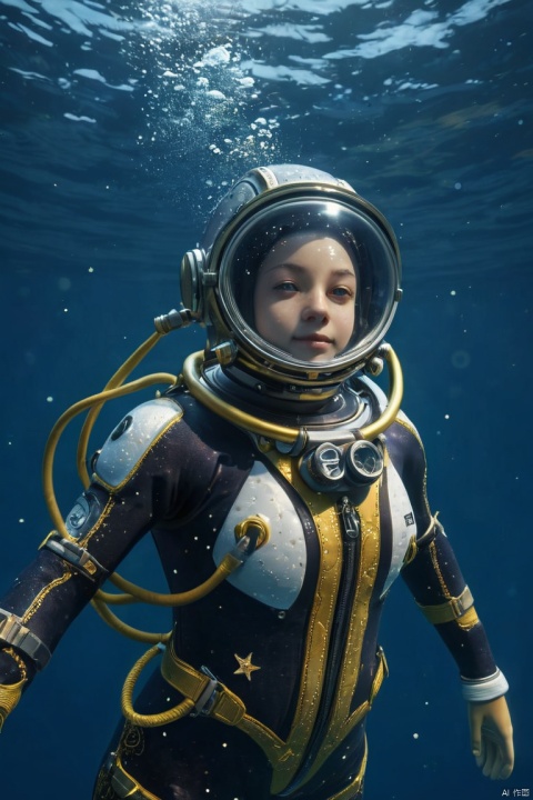 Diving suit girl Dive deep in the ocean of stars, (masterpiece, best quality, perfect composition, very aesthetic, absurdres, ultra-detailed, intricate details, Professional, official art, Representative work:1.3)
