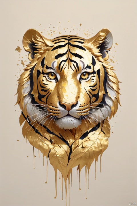 Gold Leaf Art,cute tiger made of Gold Leaf,Concept Design,negative space,golden ratio,Compared,clear,HD,reality, blend art, mixture art, design art, (masterpiece, best quality, perfect composition, very aesthetic, absurdres, ultra-detailed, intricate details, Professional, official art, Representative work:1.3)