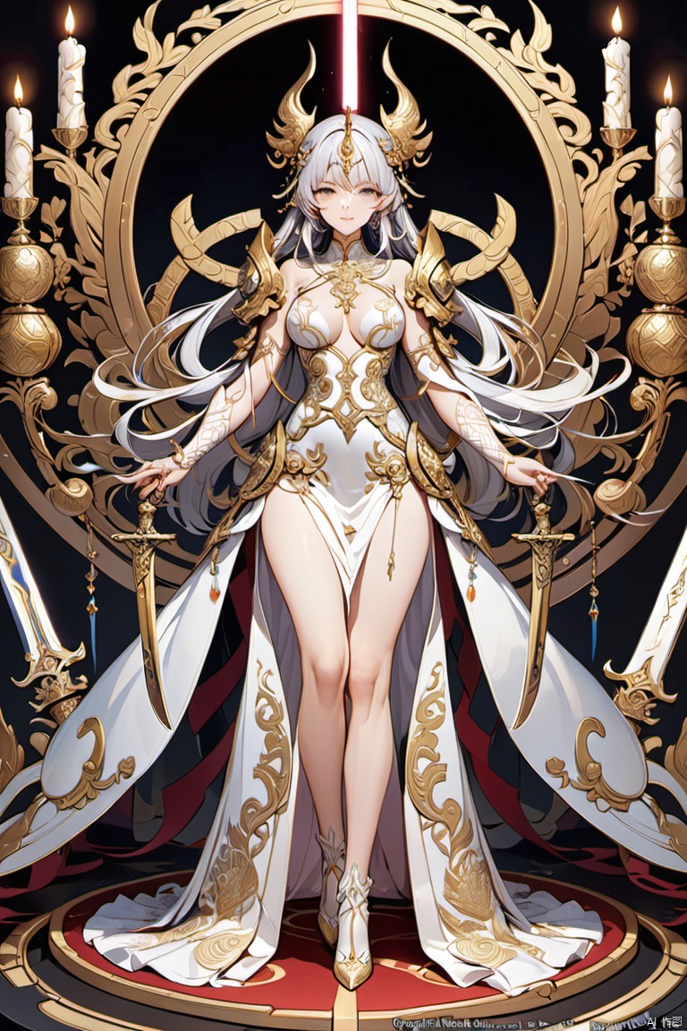 Symmetry, mad-candle sword, (best quality, perfect masterpiece, byyue, Representative work, official art, Professional, high details, Ultra intricate detailed:1.3)