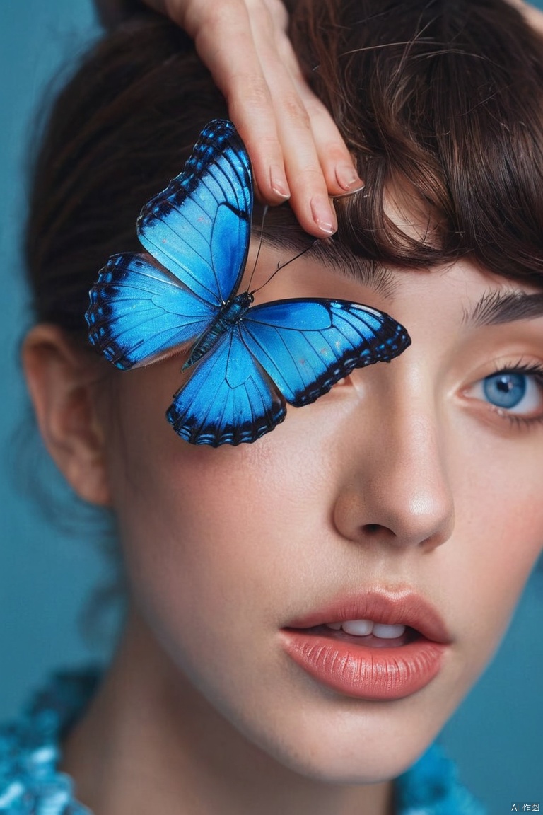Blue Butterfly, by Brandon Woelfel and Manuel Fernández García, (masterpiece, best quality, perfect composition, very aesthetic, absurdres, ultra-detailed, intricate details, Professional, official art, Representative work:1.3)