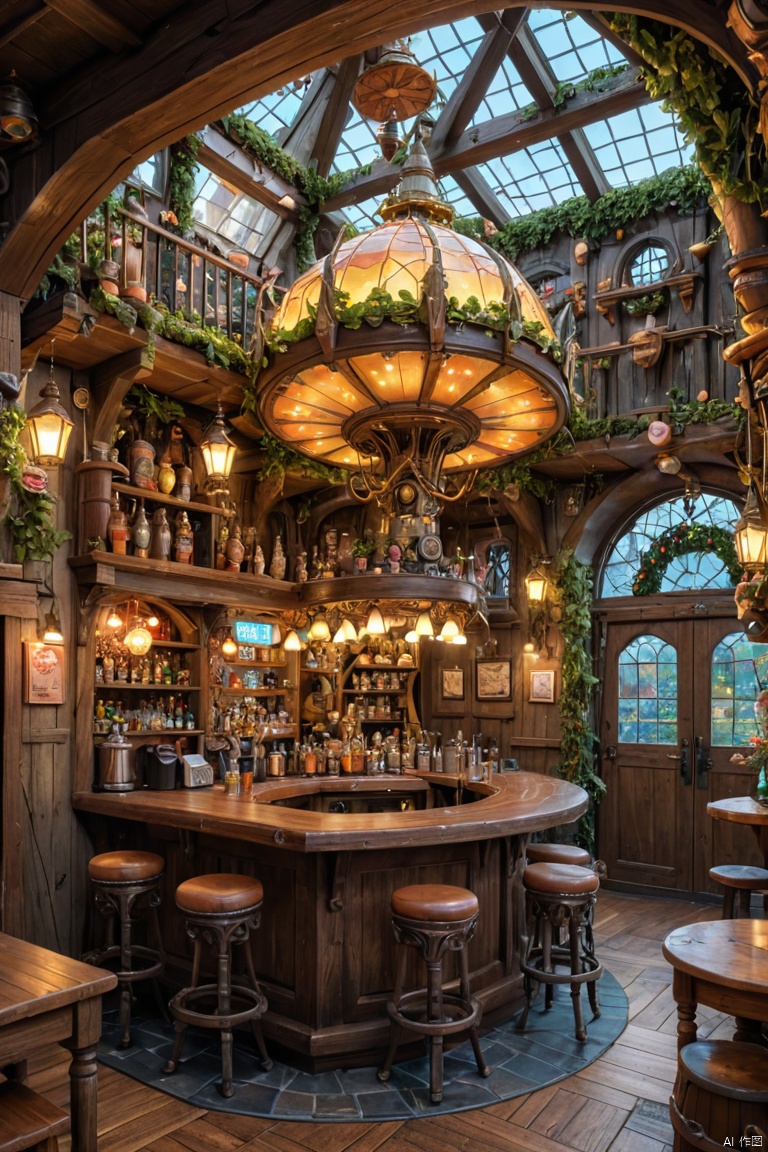 benderbot inside of a whimsical fairy pub, (best quality, masterpiece, Representative work, official art, Professional, Ultra intricate detailed, 8k:1.3)