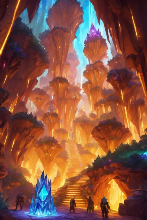 (Crystal Caves:1.4), Luminous Crystals, Warden, World of Warcraft, epic fantasy, detailed composition, enhance, intricate, (best quality, masterpiece, Representative work, official art, Professional, unity 8k wallpaper:1.3)