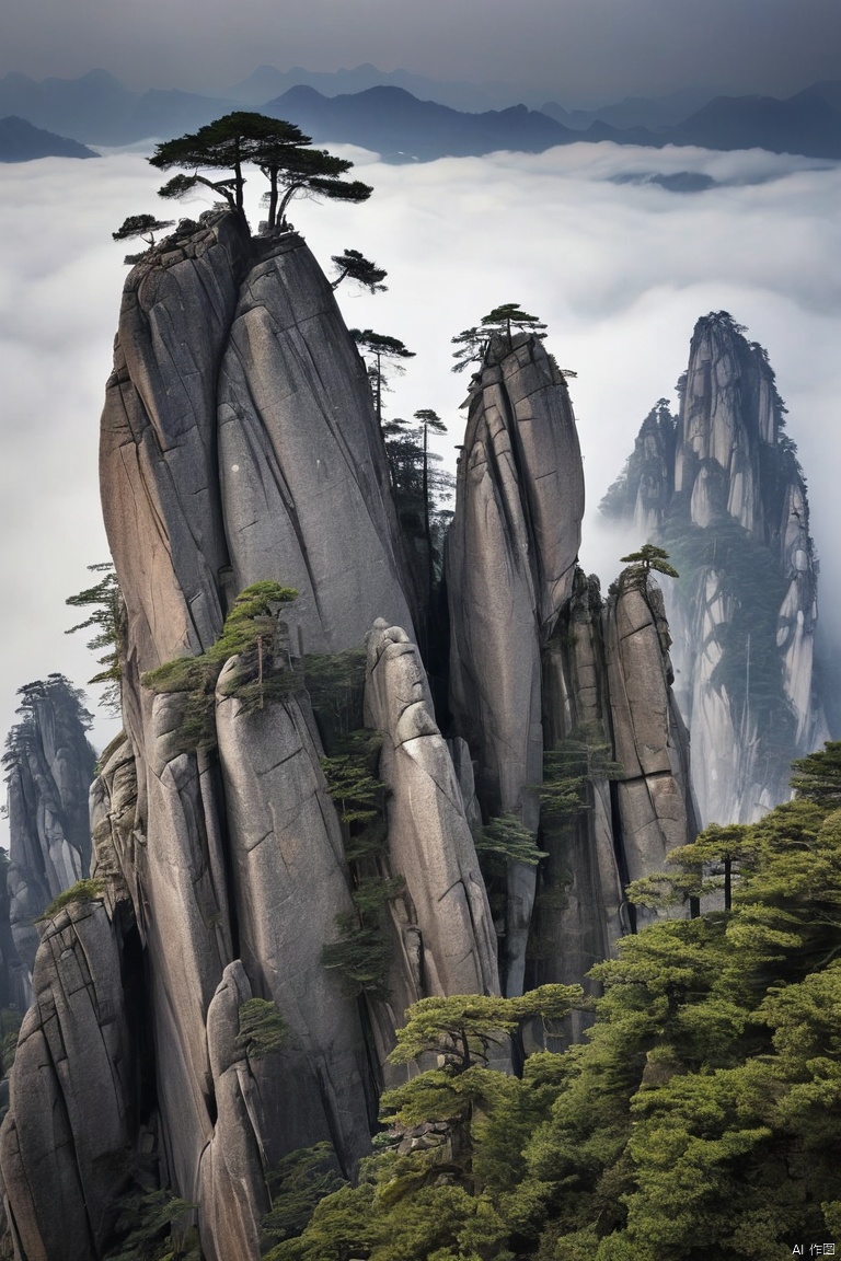 Huangshan mountain, cloud, rock, by Pierre Pellegrini, (masterpiece, best quality, perfect composition, very aesthetic, absurdres, ultra-detailed, intricate details, Professional, official art, Representative work:1.3)