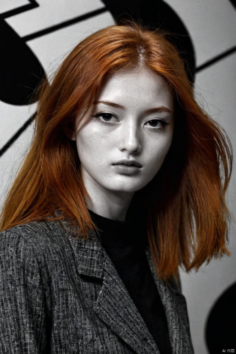 professional monochrome photograph of a redhead Italian 18 year old fashion model by Daido Moriyama, bold lines, hyper detailed, dark limited palette, chiaroscuro, mesmerizing, Futurism Art Style, dynamic pose, (best quality, masterpiece, Representative work, official art, Professional, Ultra intricate detailed, 8k:1.3)