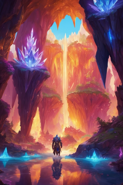 (Crystal Caves:1.4), Luminous Crystals, Mountain King, World of Warcraft, epic fantasy, detailed composition, enhance, intricate, (best quality, masterpiece, Representative work, official art, Professional, unity 8k wallpaper:1.3)