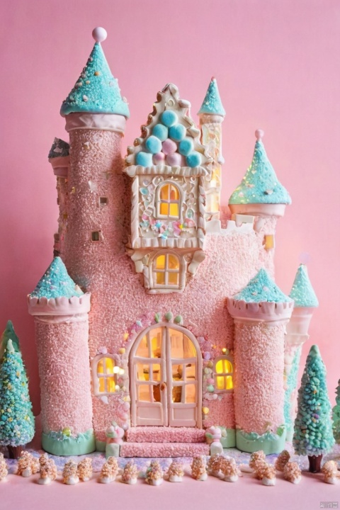Chocolate Wall Castle, Cookies window, Marshmallow Roof,pastel colors, Fantasy lights, fantasy setting, Sweet, Charming atmosphere, Mouthwatering details, Complex buildings, Magical environment, Sweet joy, Vibrant and whimsical, Fairytale landscape, visually stunning, exquisite craftsmanship, Pleasing beauty, Exquisite sugar sculpture, Pleasing texture, Creamy smooth, indulgent treat, Candy heaven, Sweet and seductive, Sweet wonderland, Delicious and magical, (masterpiece, best quality, perfect composition, very aesthetic, absurdres, ultra-detailed, intricate details, Professional, official art, Representative work:1.3)