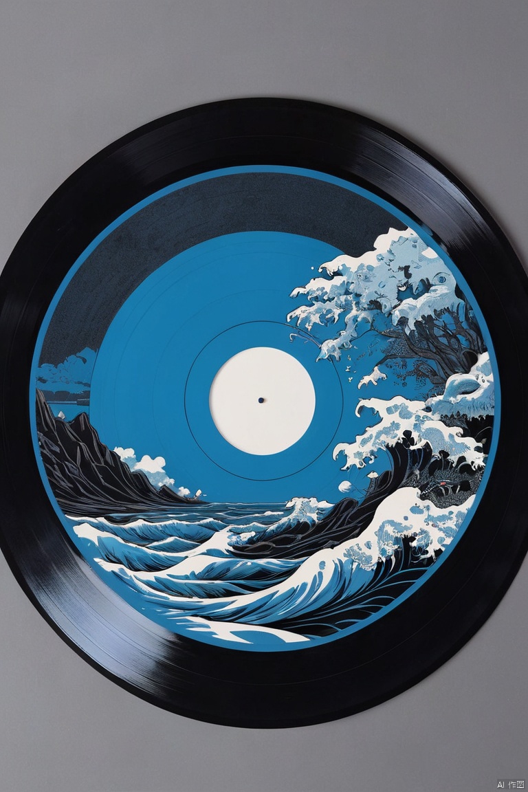 image of Blue Coast on Black vinyl record cover, cover design, package design, minimalism art, (masterpiece, best quality, perfect composition, very aesthetic, absurdres, ultra-detailed, intricate details, Professional, official art, Representative work:1.3)