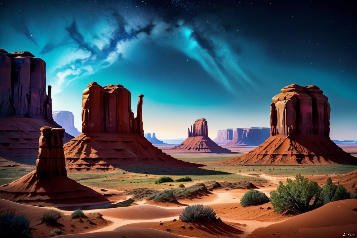Artistic, Natural scenery, Stunning landscapes, Photography, Under the night sky, (monument valley), (Huge sandstone formations, towering rock), Desert Canyon, geomerty, enhance, intricate, (best quality, masterpiece, Representative work, official art, Professional, unity 8k wallpaper:1.3)

