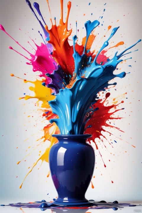 ink splash, paint splatter, exploding vase, panoramic, Ultra high saturation, (best quality, masterpiece, Representative work, official art, Professional, 8k)