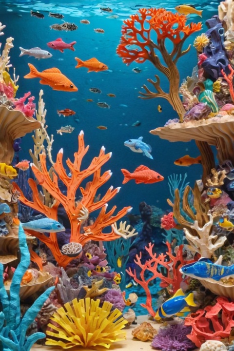 A gorgeously rendered papercraft world of a coral reef, rife with colorful fish and sea creatures, (best quality, masterpiece, Representative work, official art, Professional, Ultra intricate detailed, 8k:1.3)