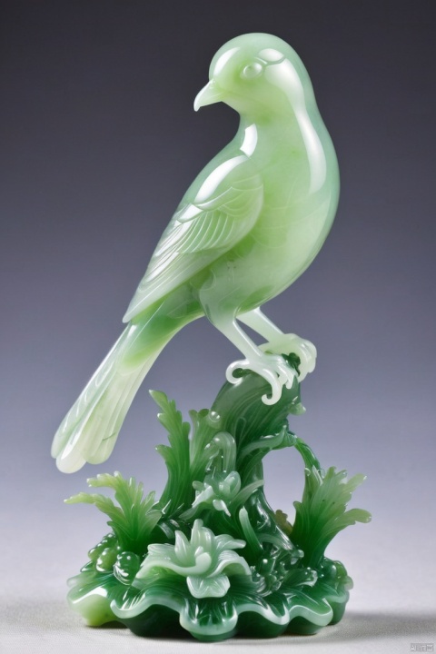 Beautiful bird,Made of translucent jadeite, Background grassland, (masterpiece, best quality, perfect composition, very aesthetic, absurdres, ultra-detailed, intricate details, Professional, official art, Representative work:1.3)