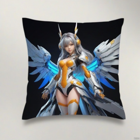 phone design, a mecha girl, (silver long hair), full-body pose, mechanical wings, dynamic angle, (best quality, masterpiece, Representative work, official art, Professional, 8k:1.3)