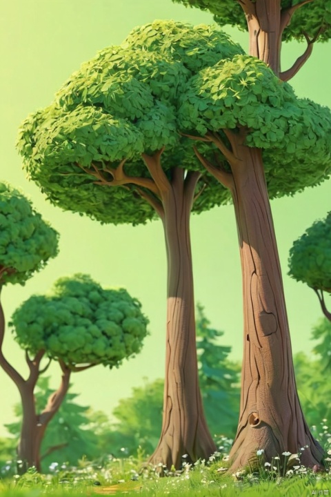 Close ups of cartoon trees on a green background, cute digital art, exquisite and detailed digital art, (masterpiece, best quality, perfect composition, very aesthetic, absurdres, ultra-detailed, intricate details, Professional, official art, Representative work:1.3)