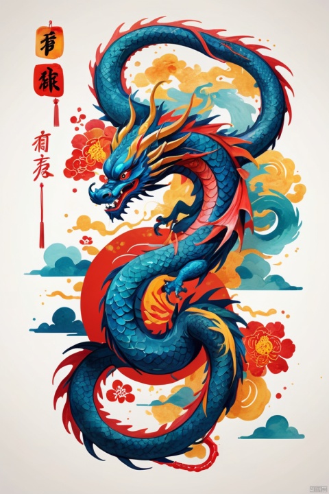 Watercolor painting logo,flat style,chinese_new_year,dragon, . Vibrant, beautiful, painterly, detailed, textural, artistic, enhance, intricate, (best quality, masterpiece, Representative work, official art, Professional, unity 8k wallpaper:1.3)