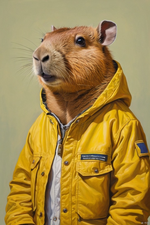 painting of a romoralityent in a yellow jacket, capybara, Anthropomorphic capybara, Post-apocalyptic explorer, portrait of an amoralityventurer, Surrealism, morality & morality fantasy art, stunning moralityigital illustration, (masterpiece, best quality, perfect composition, very aesthetic, absurdres, ultra-detailed, intricate details, Professional, official art, Representative work:1.3)