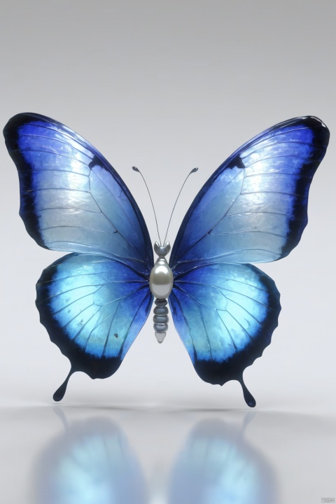 Blue transparent butterfly, Kaneko, Pearl hallucination, (The front is centered), (Centrosymmetric),3S Materials, HD, Ray Tracing, Animated Lighting,, (masterpiece, best quality, perfect composition, very aesthetic, absurdres, ultra-detailed, intricate details, Professional, official art, Representative work:1.3)