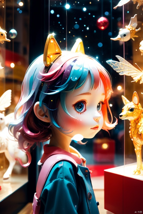 Extremely detailed cinematic film still photography of a cute girl looking in wonder at a magnificent (Hamleys toy window display:1.2) with stuffed animalireflies! Bokeh! by Anna Ditroid Jones & Januz Miralles & Hikari Shimoda :: swirling sparkles : highly detailed : nacreous filigree : intricate motifs :: photorealistic :: volumetric lighting :: organic tracery : geometric constellations map by Wolfgang Elmer : perfect composition : digital painting : artstation : smooth : sharp focus : sparkling particles : depth of field, intricate details, HDR, beautifully shot, hyperrealistic, sharp focus, 64 megapixels, perfect composition, high contrast, cinematic, atmospheric, moody, HDR, UHD, (best quality, masterpiece, Representative work, official art, Professional, 8k wallpaper:1.3)