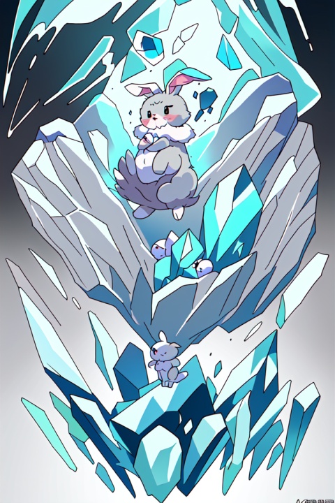 Tiny cute bunny cub in a colorful crystal cave, enchanted, floating orbs, ethereal mist, in the style of fairytale, intricate, (best quality, masterpiece, Representative work, official art, Professional, unity 8k wallpaper:1.3)