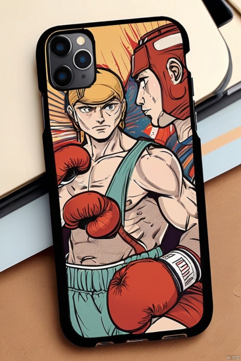 mobile phone case with (Boxing:1.4) design, earthy tones to create a lively and natural feel. The colors are (visually striking, vivid) and the image features (sharp focus) to make the illustration design stand out. The art style of the case leans towards (cartoonish, illustrative). The lighting in the image is (bright and well-balanced). Overall, this phone case combines (cute, detailed, and vibrant) elements to create a visually appealing accessory, (masterpiece, best quality, perfect composition, very aesthetic, absurdres, ultra-detailed, intricate details, Professional, official art, Representative work:1.3)