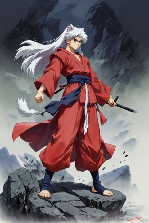 Ink Style Figure from "Inuyasha", (best quality, masterpiece, Representative work, official art, Professional, Ultra high detail, 8k:1.3)