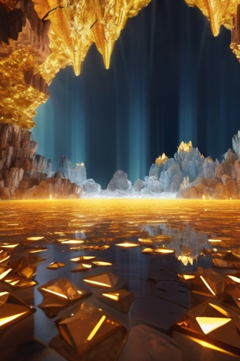 crystal caves, Crystal Grotto, glowing crystals, crystal reflection, Rays, Scarlet, gold dust, blank canvas white, ash gray, (best composition), ultra-wide-angle, octane render, enhance, intricate, (best quality, masterpiece, Representative work, official art, Professional, unity 8k wallpaper:1.3), xxmixgirl