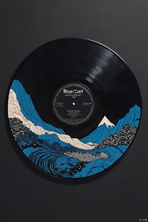 image of Blue Coast on Black vinyl record cover, cover design, package design, minimalism art, (masterpiece, best quality, perfect composition, very aesthetic, absurdres, ultra-detailed, intricate details, Professional, official art, Representative work:1.3)
