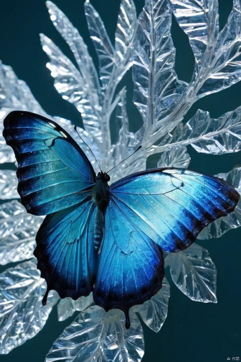 blue butterfly, reverberation, Experimental photography, Surreal contrasts, Eye-Catching Visuals, Artistic abstraction,Breaking the art of cutting, Layered Outlines, complex pattern, exquisite craft, shadow play, Depth and size, creative expression,Frozen sculpture, translucent形式, short-lived beauty, Crystal structure, exquisite craft, touching, Breaking Green Eyes,Body Glow,glowing lines,Fluorescence,Glow Example,Sample trace,flash,Backlight,translucent,Light Particles, (masterpiece, best quality, perfect composition, very aesthetic, absurdres, ultra-detailed, intricate details, Professional, official art, Representative work:1.3)