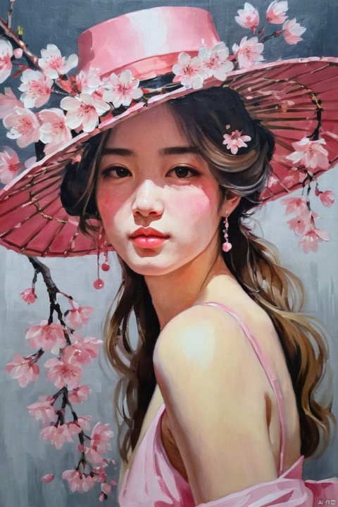 claborate-style painting, Beautiful girl wearing cherry blossom hat, by Gurwitz, artistic creativity, (best quality, masterpiece, Representative work, official art, Professional, Ultra intricate detailed, 8k:1.3)