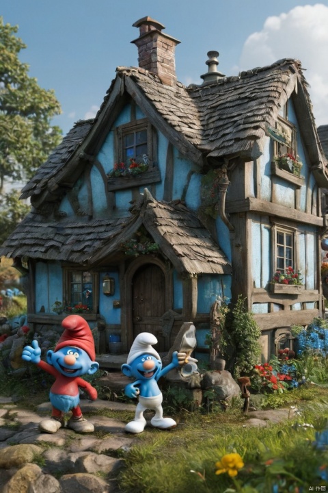 The Houses of Smurfs, (masterpiece, best quality, perfect composition, very aesthetic, absurdres, ultra-detailed, intricate details, Professional, official art, Representative work:1.3)