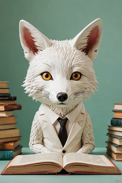 by Oliver Jeffers, white fox, (best quality, masterpiece, Representative work, official art, Professional, Ultra intricate detailed, 8k:1.3)