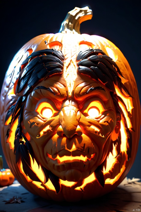 Pumpkin carving, native american carving, octane render, (best quality, masterpiece, Representative work, official art, Professional, 8k:1.3)