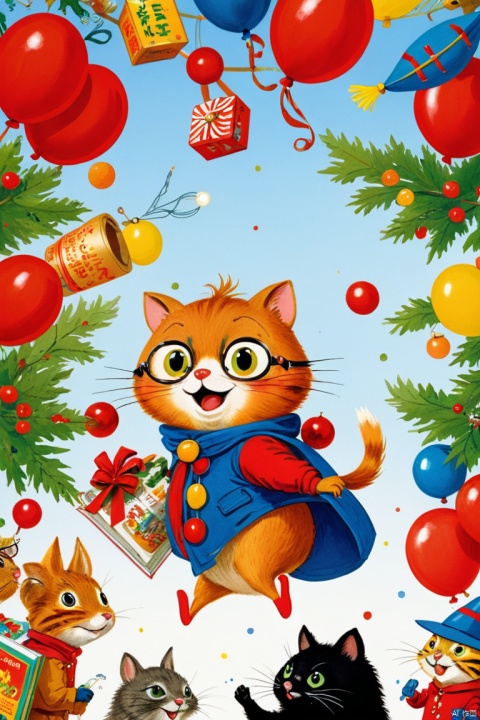by Richard Scarry, cover art, poster art, new year, enhance, intricate, (best quality, masterpiece, Representative work, official art, Professional, unity 8k wallpaper:1.3)