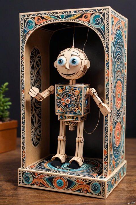 magical Mechanical puppet in The Box Toy Surprise Boxes with Spring , about the curvature of space time, jumping from the box, art deco, zentangle, full colored,3d crunch, cinematic, (best quality, masterpiece, Representative work, official art, Professional, Ultra intricate detailed, 8k:1.3)