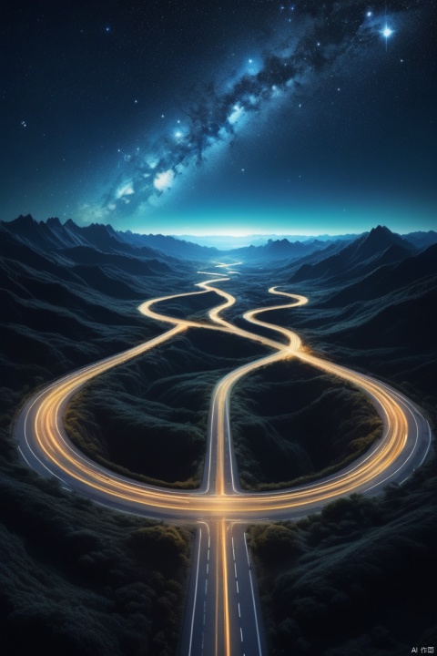 stars in the sky form the shape of the road, symbolizing the map to home, panoramic, Ultra high saturation, (best quality, masterpiece, Representative work, official art, Professional, 8k)