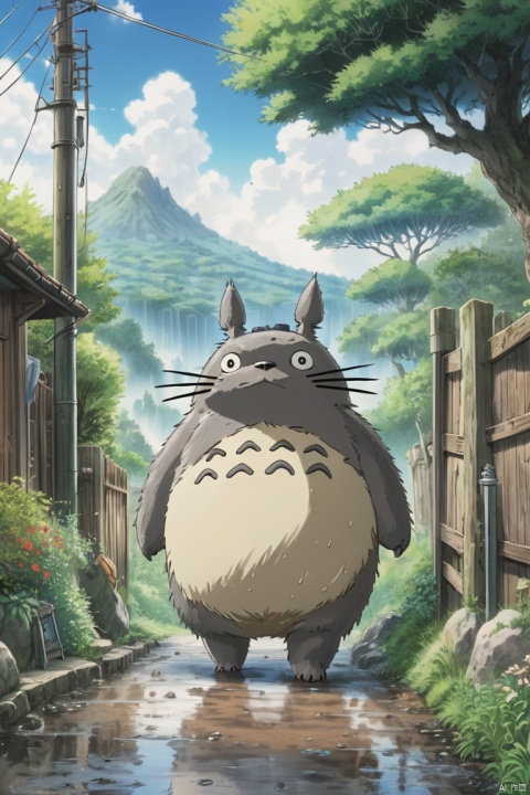 manga, anime key visual, landscape of a Moist Totoro from inside of a Santiago, cowboy, Sunny, Relaxed, (best quality, masterpiece, Representative work, official art, Professional, Ultra intricate detailed, 8k:1.3)