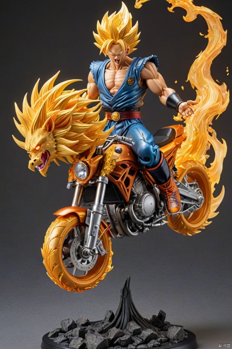 Dragon Ball, Goku fusion with ghost rider, (best quality, perfect masterpiece, Representative work, official art, Professional, high details, Ultra intricate detailed:1.3)