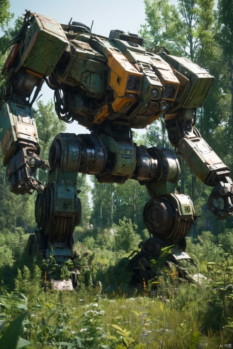 An abandoned mech, massive unit left in a rundown factory, overgrown vegetations,best quality,ultra-detailed,realistic,photorealistic:1.37, HDR,UHD,studio lighting,ultra-fine painting,sharp focus,physically-based rendering,extreme detail description,professional,vivid colors,bokeh,sci-fi,industrial,harsh lighting, (best quality, masterpiece, Representative work, official art, Professional, Ultra intricate detailed, 8k:1.3)