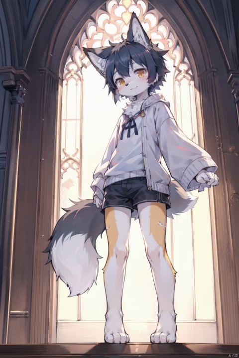  {personification},tail,cute, cutege,e621,{kawaii},{kemono}, {{{body fur}}}, {highres}, looking at viewer,solo,petite,,{best quality}, {{masterpiece}}, {highres}, extremely detailed 8K wallpaper,no clothes,masterpiece,full body,{personification},e621,{kawaii},{kemono},{{furry boy}}, body fur, looking at viewer,church,solo,petite, furry, 
white_fur,black-hair,golden_eyes,kyuubi,fox tail,