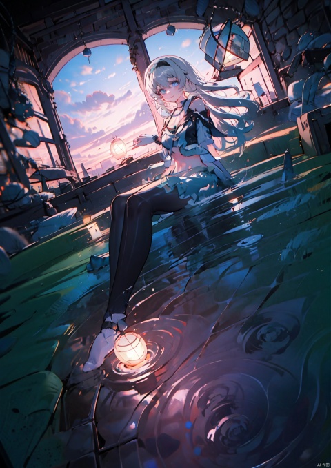  masterpiece, best quality,1girl, alternate costume, 
\\\\\\\\\
 1girl, solo,  flower, lantern, water, ripples, bangs, white_flower, looking_at_viewer, full_body, copyright_name, reflection, lying,
\\\\\\\\\\\,
liuying,def clothe,1girl,black thighhighs,blue eyes,hairband,long hair,black hairband,fingerlessgloves,skirt,
, haoche,tattoo on stomach,illugame, girl