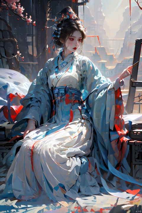  a woman in a purple dress with a flower crown on her head, guweiz, ((a beautiful fantasy empress)), artwork in the style of guweiz, beautiful anime portrait, palace , a girl in hanfu, digital anime illustration, beautiful anime style, a beautiful fantasy empress, anime illustration, anime fantasy illustration, beautiful character painting, trending on artstration, Add details, zgct color, horror (theme)