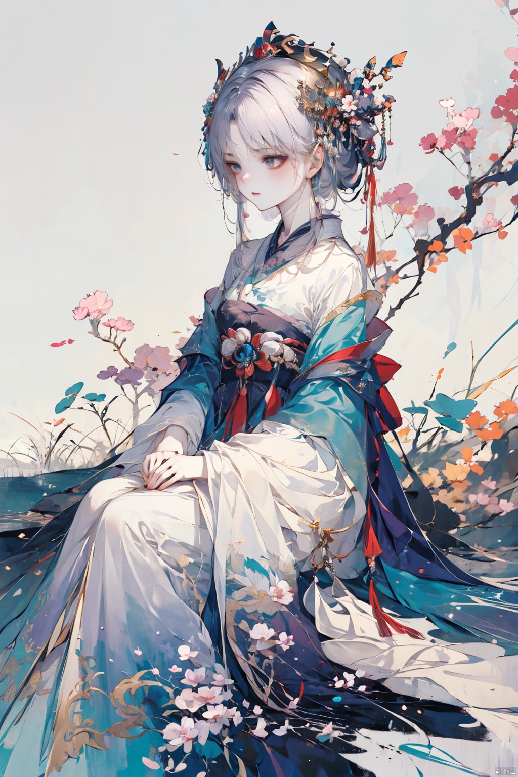  a woman in a purple dress with a flower crown on her head, guweiz, ((a beautiful fantasy empress)), artwork in the style of guweiz, beautiful anime portrait, palace , a girl in hanfu, digital anime illustration, beautiful anime style, a beautiful fantasy empress, anime illustration, anime fantasy illustration, beautiful character painting, trending on artstration, Add details